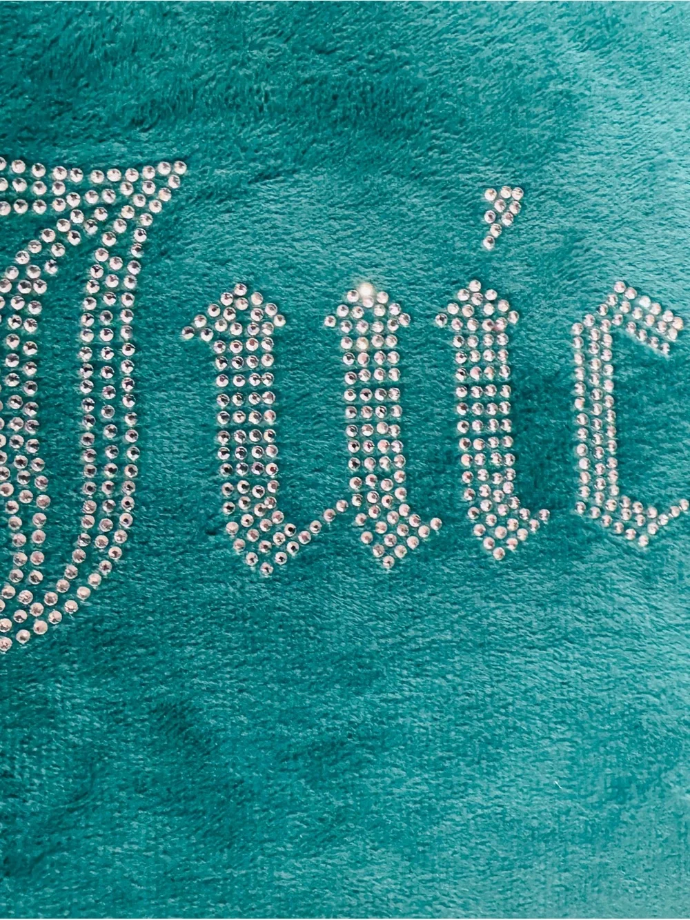 Juicy Couture Teal Velour Cosmetic Makeup Travel Pouch Rhinestone Logo